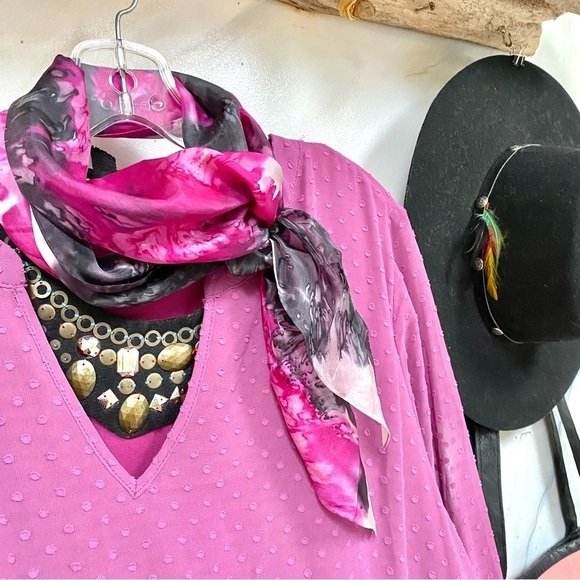 SILK Magenta watercolour artisan scarf/neckwrap handcrafted w love - Picture 4 of 9